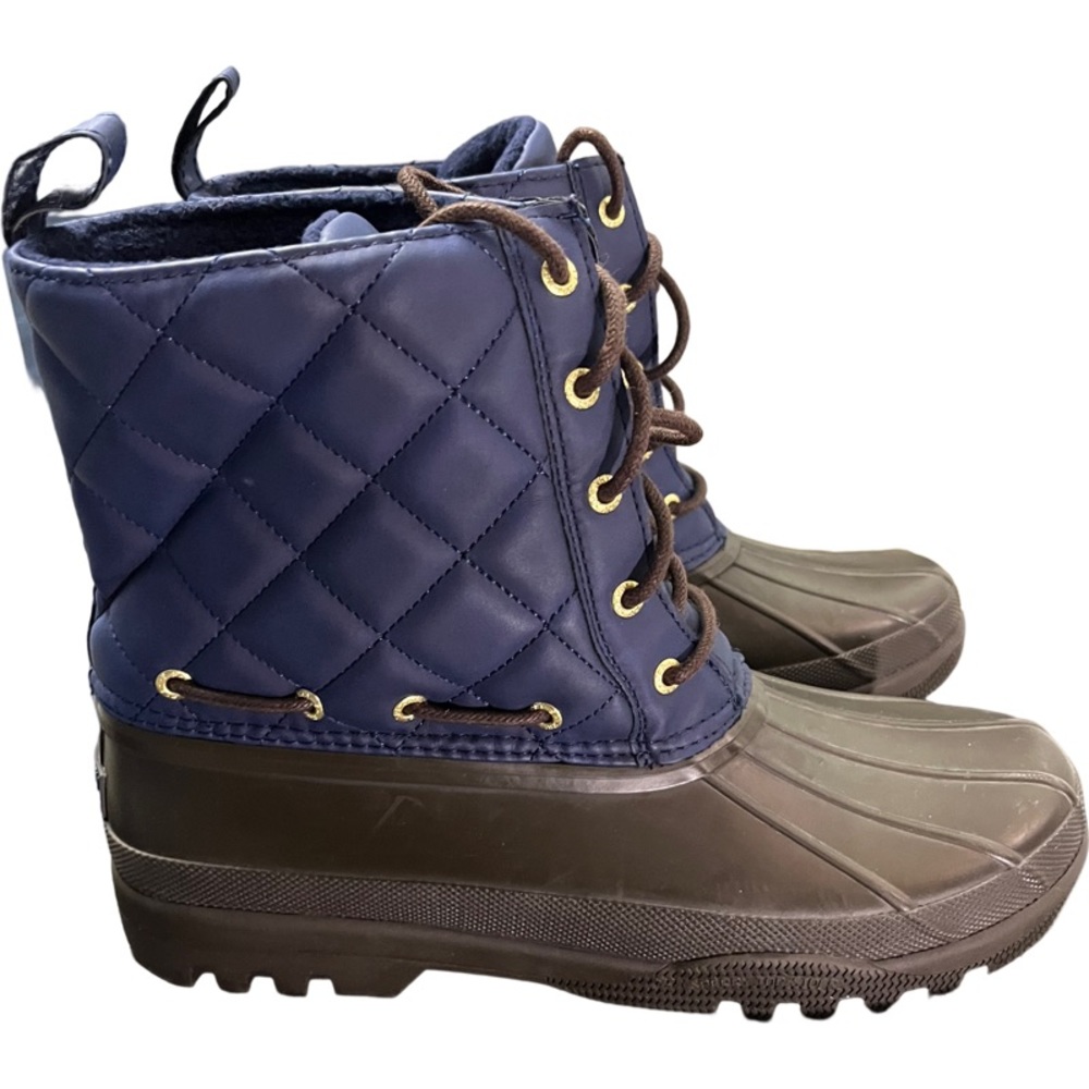 Sperry Top Sider Duck Boot Waterproof Quilted Blue Brown Shoes Rubber Women 9